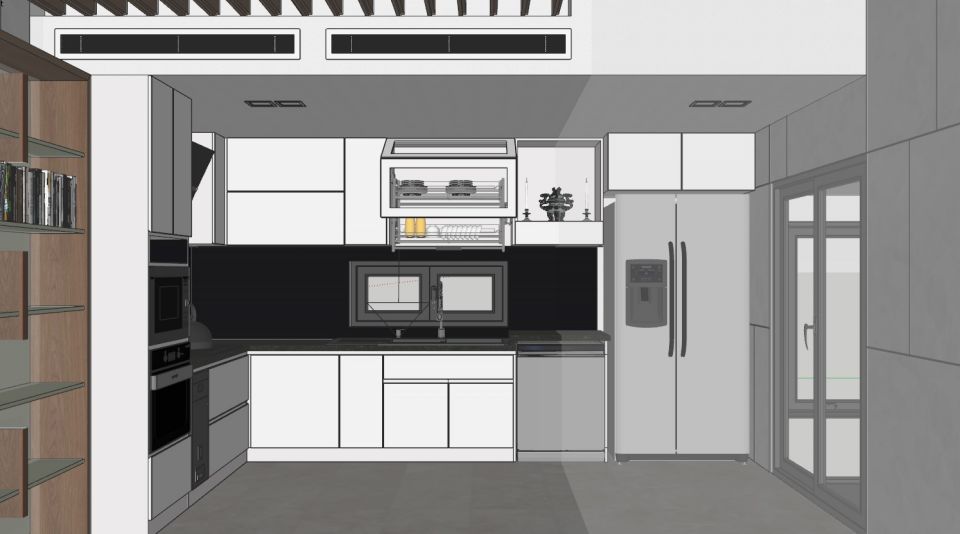 mmkl3189 แบบห้องครัวกับห้องนั่งเล่นโมเดิร์นมินิมอลสำหรับพื้นที่ติดบันไดบ้านสองชั้น 10