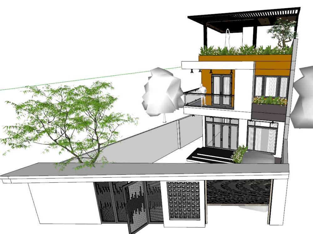 mbdth5006 แบบบ้านสามชั้นทรงตึกสไตล์โมเดิร์นทาวน์โฮมมีดาดฟ้า 3