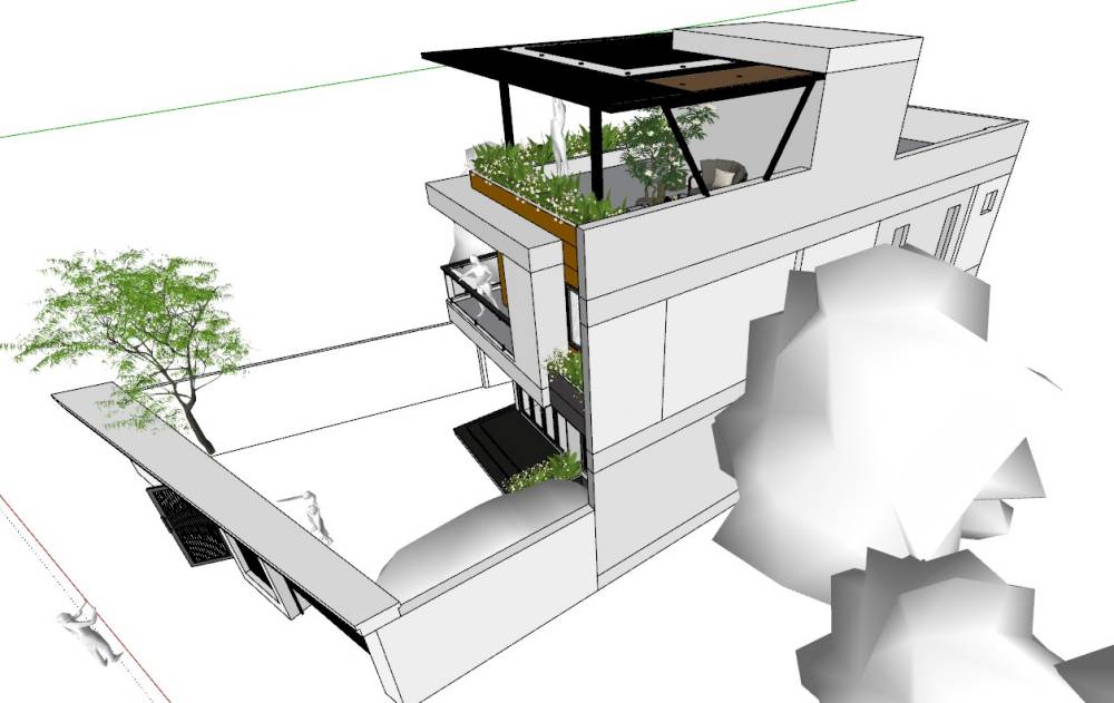 mbdth5006 แบบบ้านสามชั้นทรงตึกสไตล์โมเดิร์นทาวน์โฮมมีดาดฟ้า 4