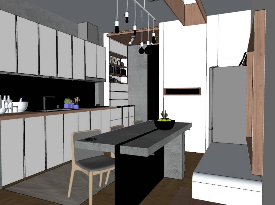 wmk3307 แบบห้องครัวสไตล์โมเดิร์นอบอุ่นโทนสีขาวตัดพื้นไม้ 4
