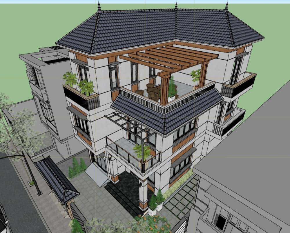 cth5063 แบบบ้านสามชั้นทาวน์โฮมหลังคาปั้นหยาสไตล์คอนเทมโพรารี่ร่วมสมัย 3